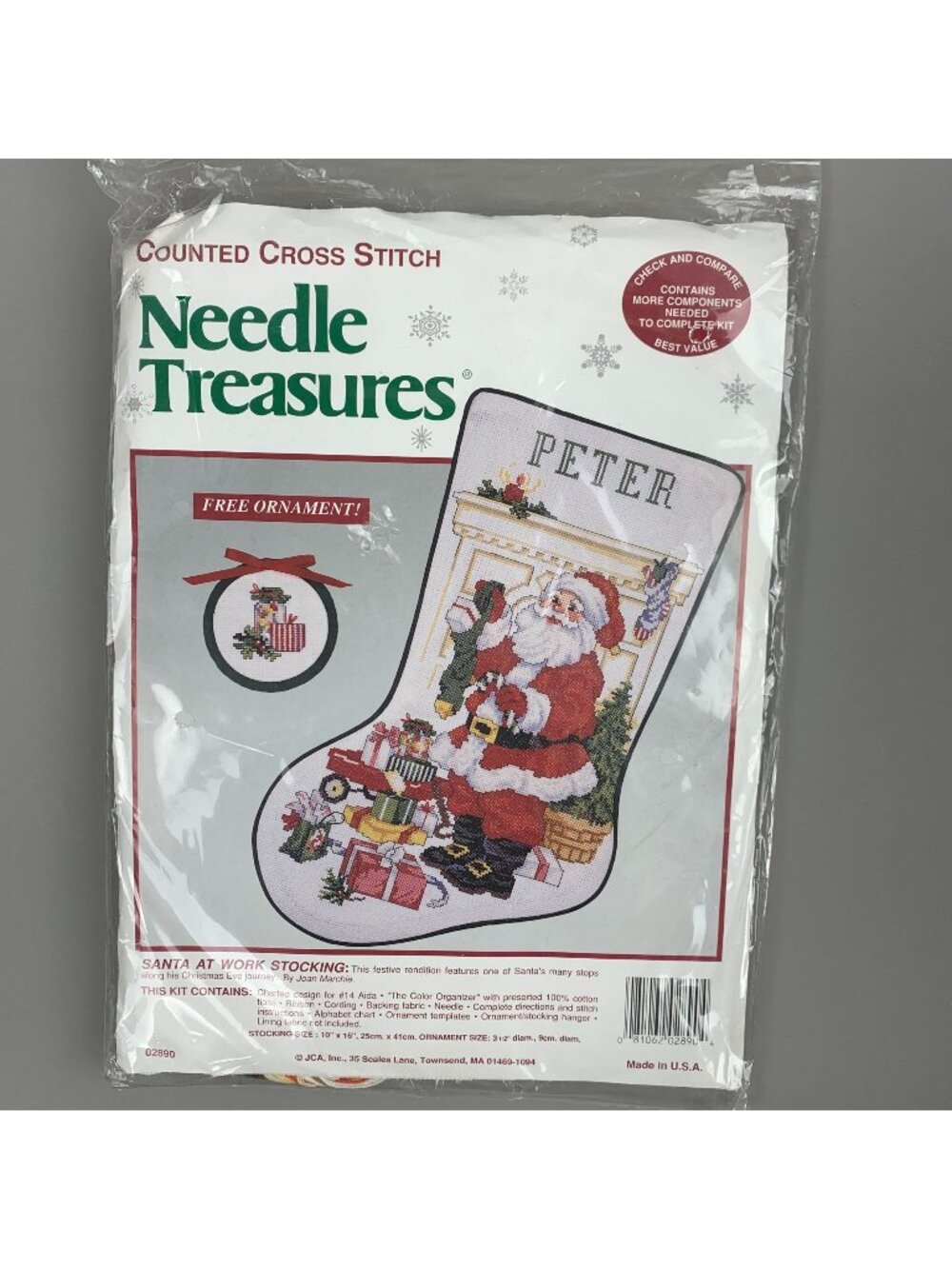 Vtg JCA Needle Treasures Santa at Work Cross Stitch Stocking Kit 02890 Sealed
